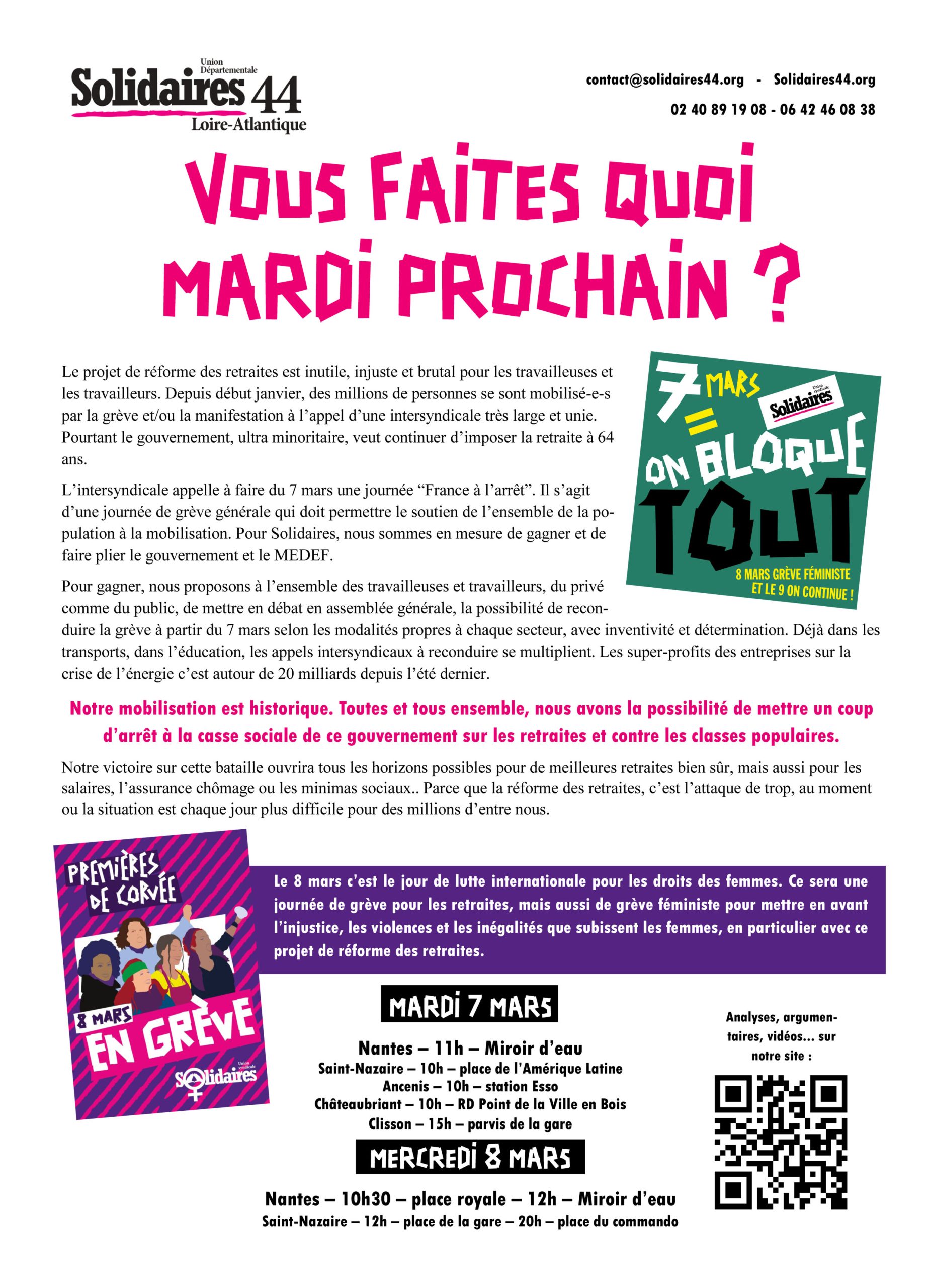 7 mars : Vous faites quoi mardi prochain ?