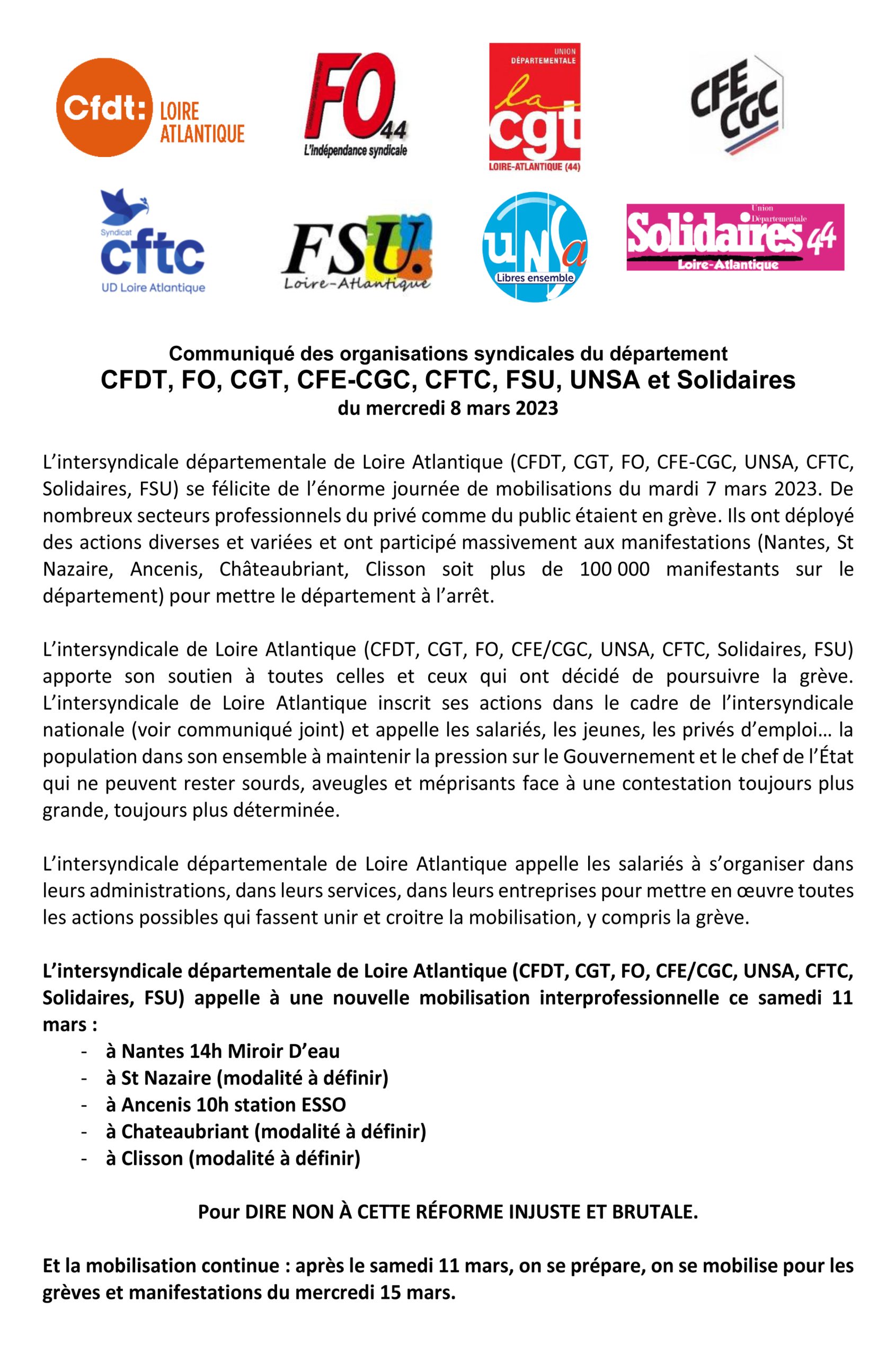 11 mars : toutes et tous en manifestation pour le retrait du projet de réforme des retraites !