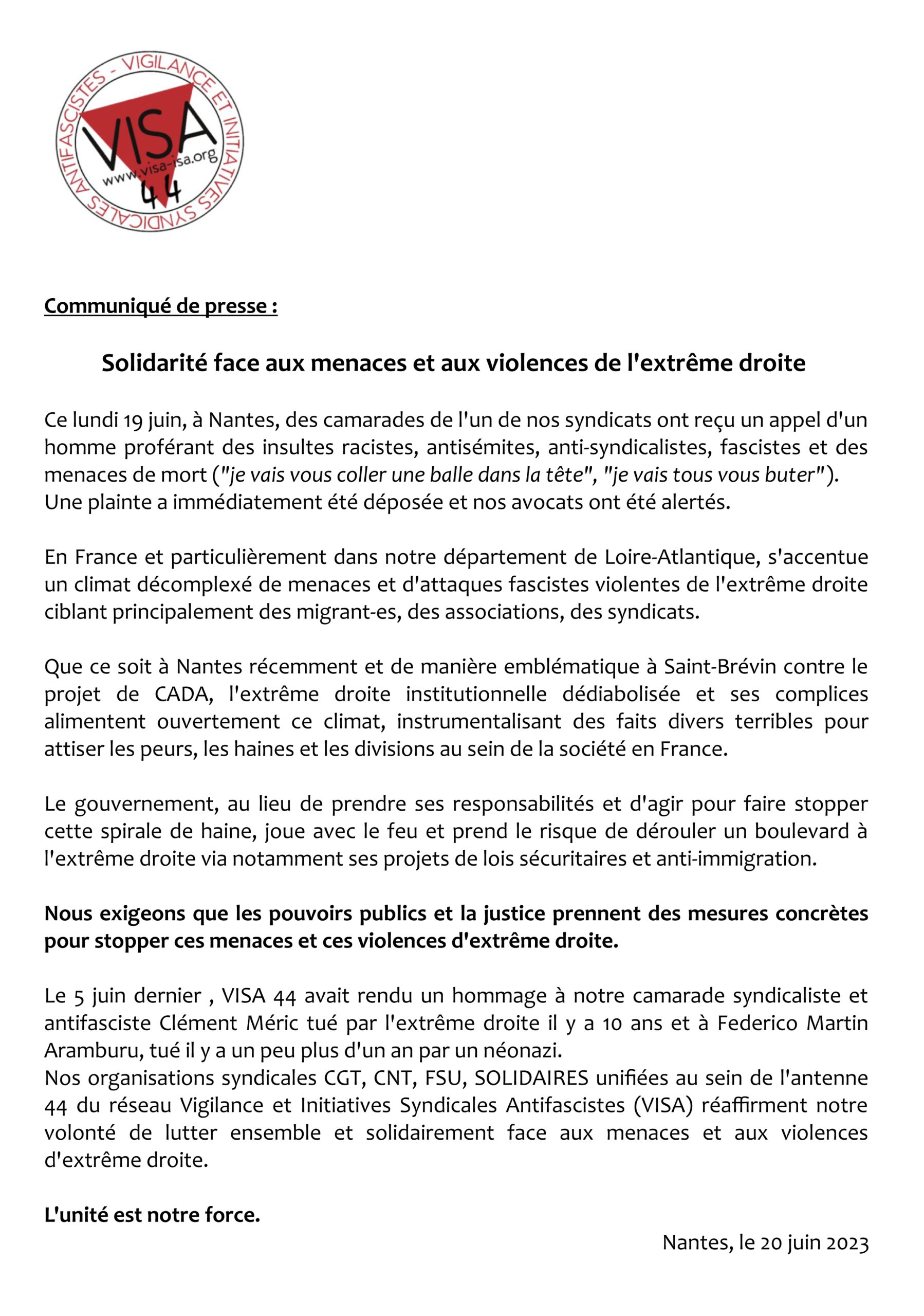 19 juin – Communiqué de presse de Visa 44