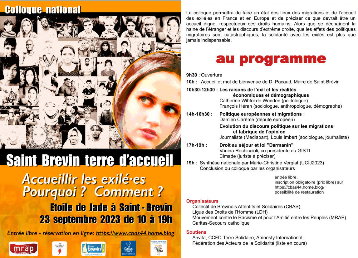 23 septembre – Saint-Brévin – Colloque national accueillir les exilé·es, pourquoi ? Comment ?