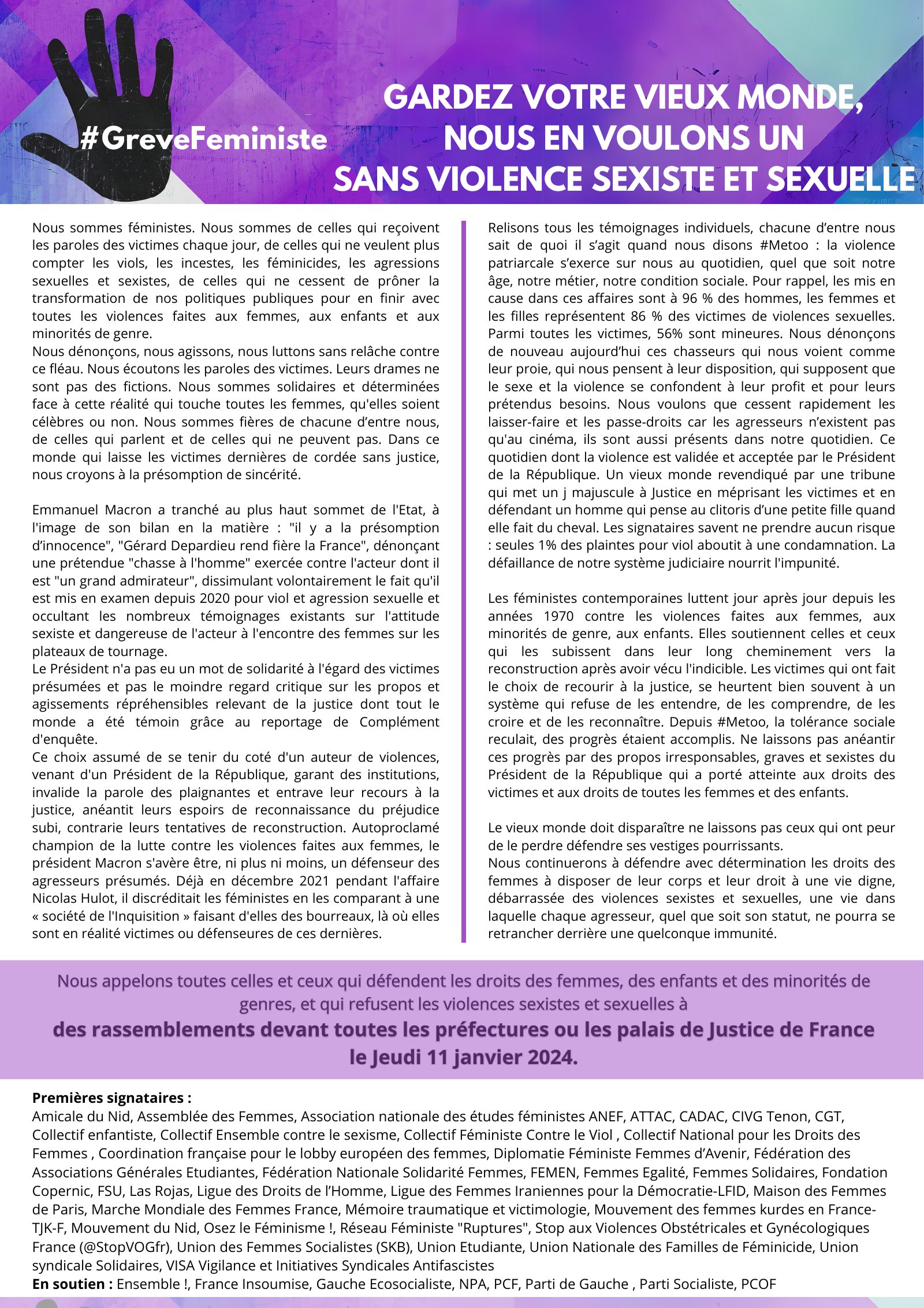 11 janvier : rassemblement contre les violences faites aux femmes