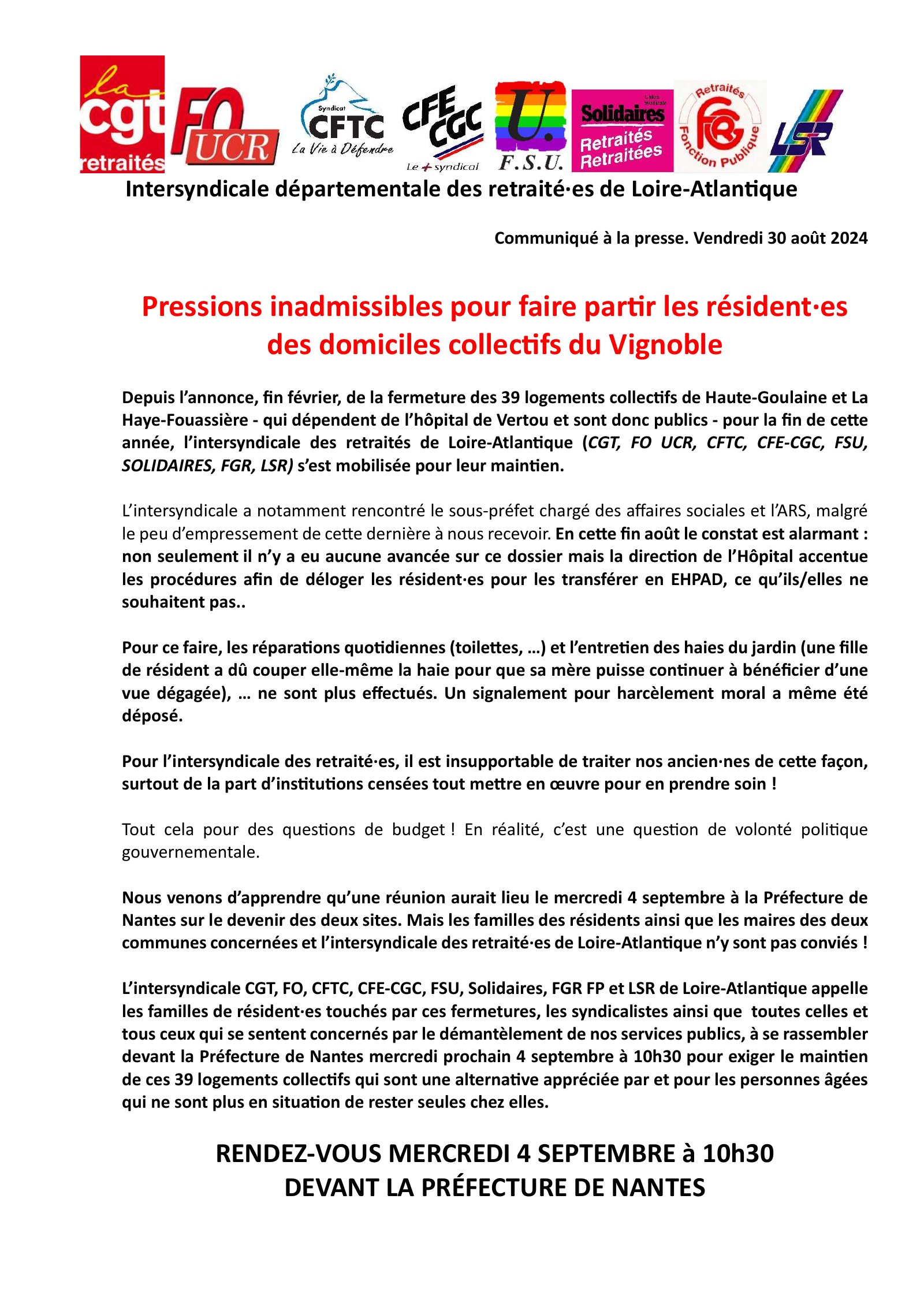4 Septembre – UDIRS – Communiqué de presse – Pressions inadmissibles pour faire partir les résident·es des domiciles collectifs du Vignoble