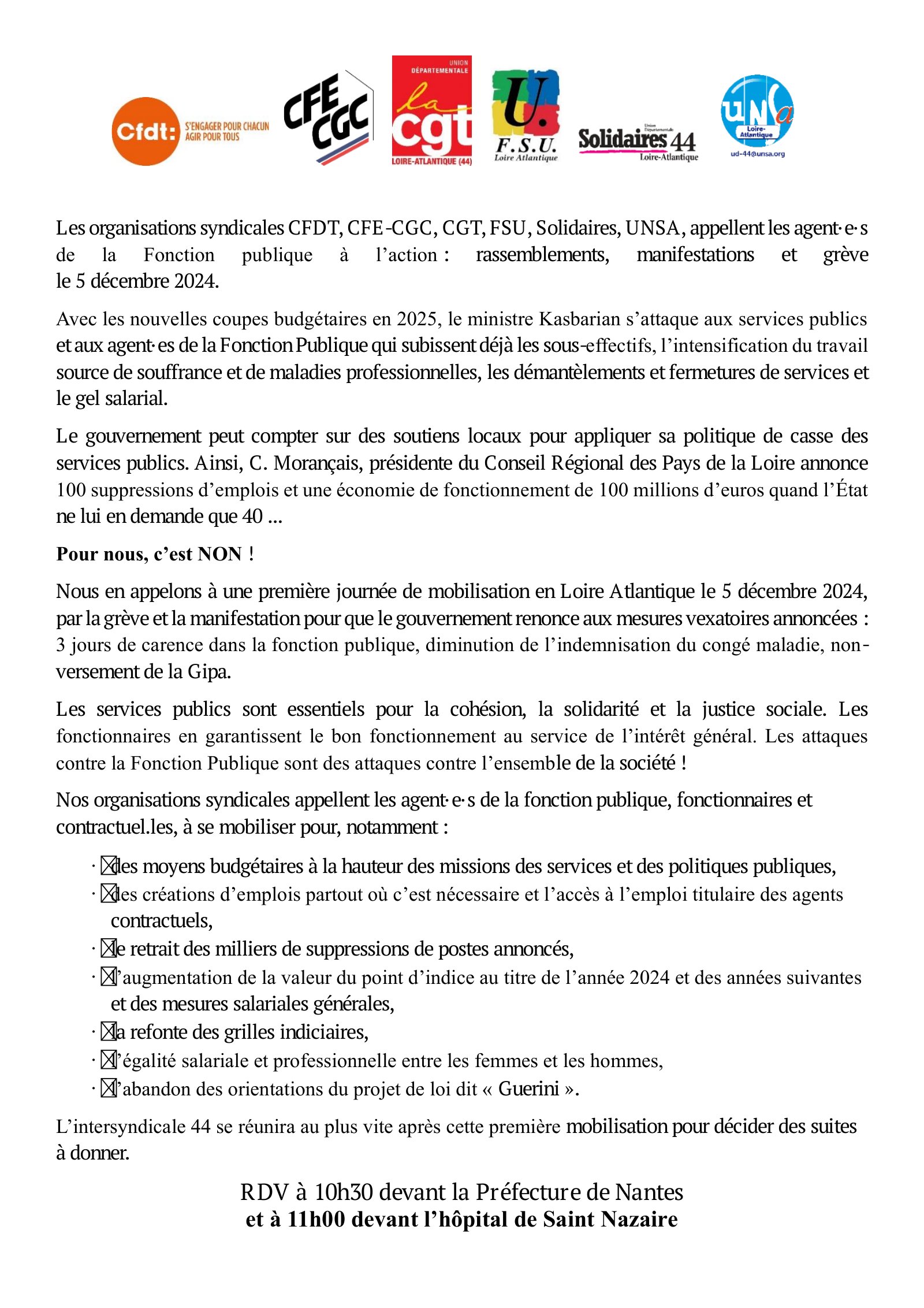 5 décembre – Fonction Publique : toutes et tous en grève et en manifestation !