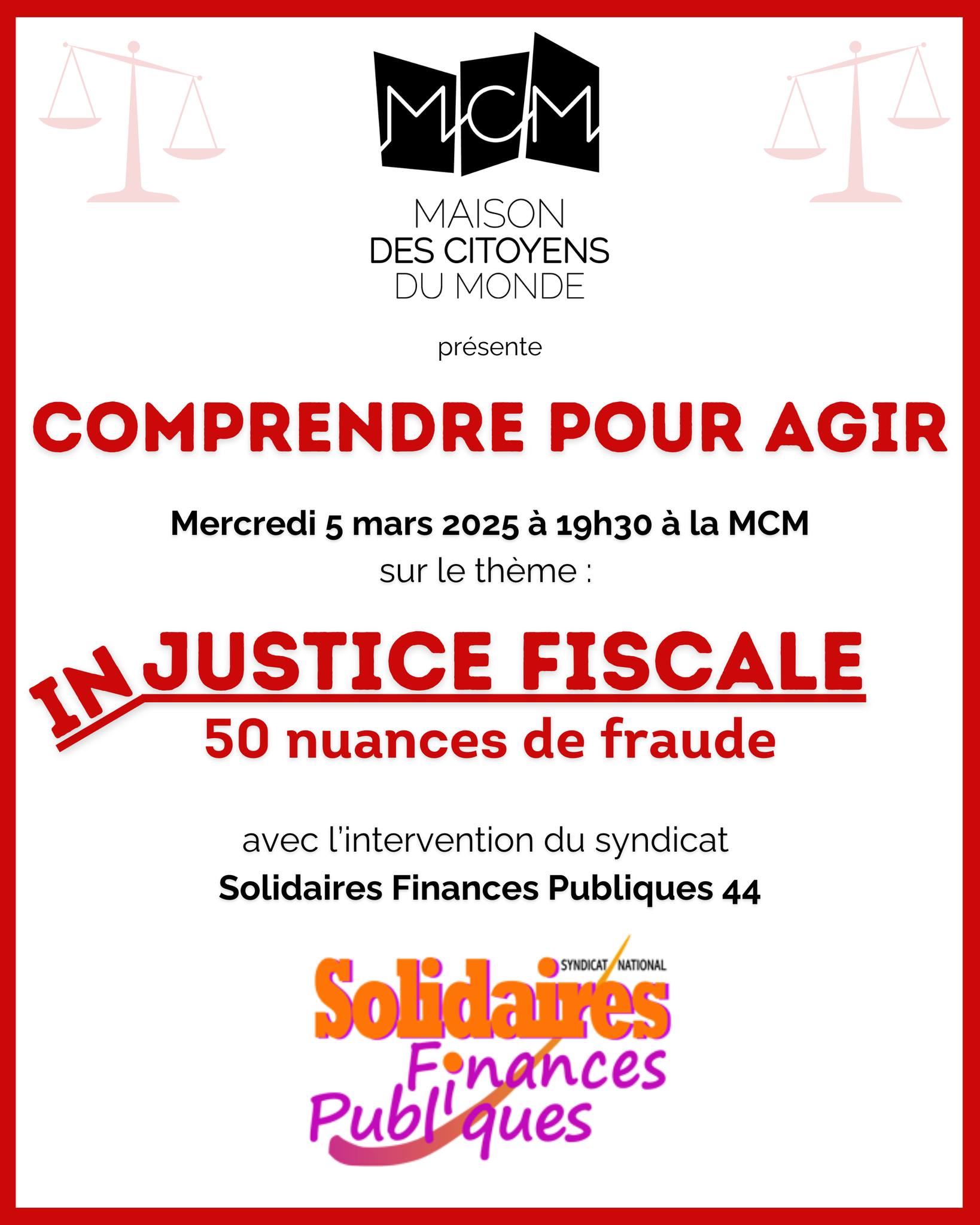 5 mars – Solidaires Finances Publiques – Débat public : injustice fiscale, 50 nuances de fraude !