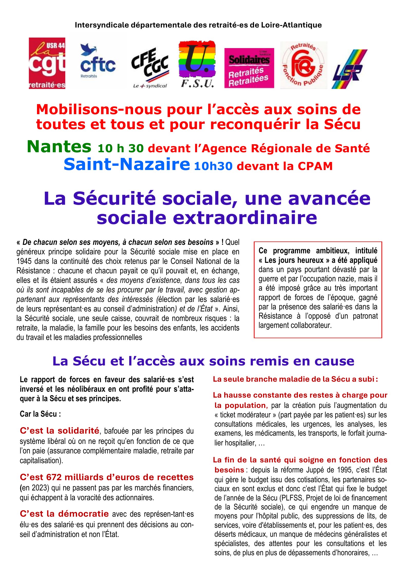 20 mars 2025 : Mobilisons nous pour l’accès aux soins de toutes et tous et pour reconquérir la sécu