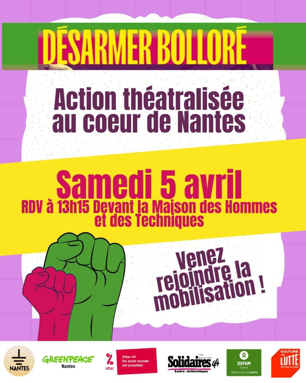 5 avril : Désarmer Bolloré – Action théâtralisée au cœur de Nantes