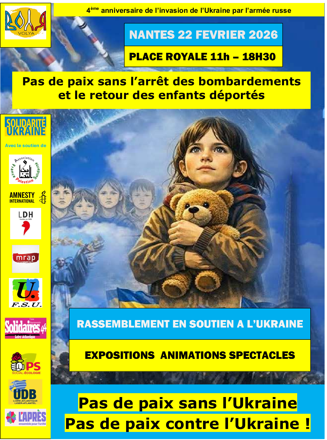 22 février – Stands et rassemblement Volya – Pour l’arrêt de l’agression Russe en Ukraine