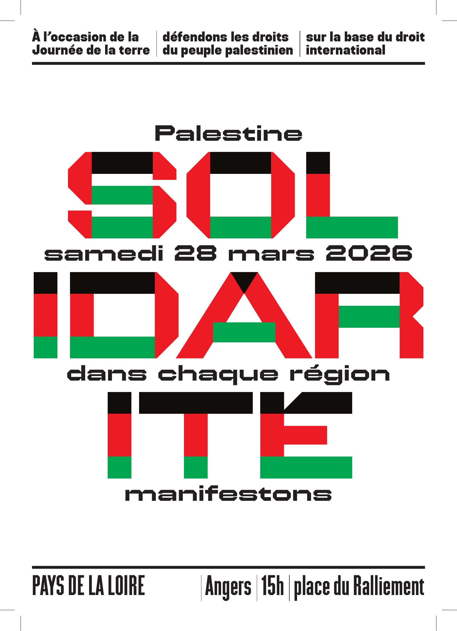 28 mars 2026 – Manifestation régionale pour la Palestine