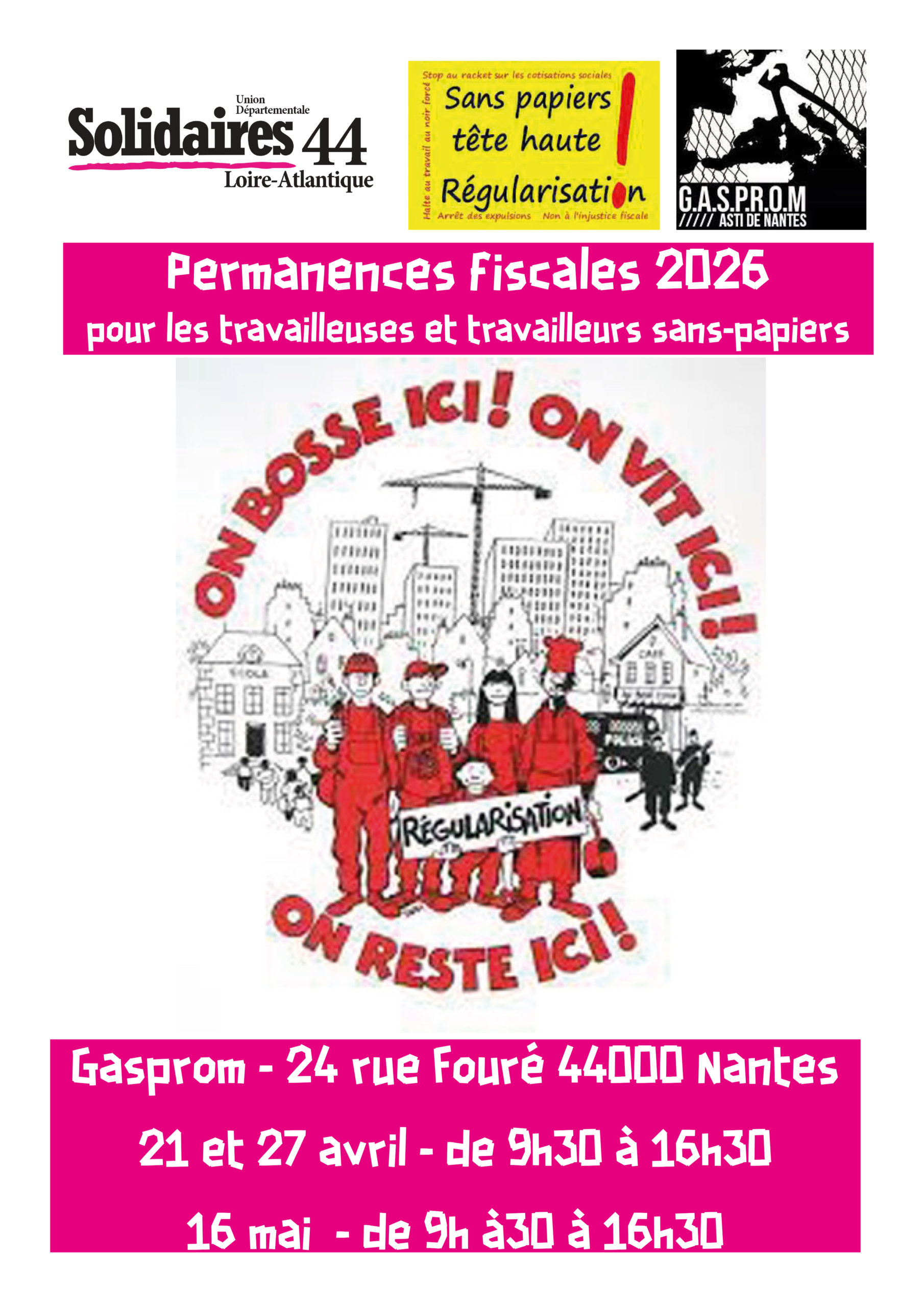 21 et 27 avril, 6 mai – Permanences fiscales pour les travailleuses et travailleurs sans papiers