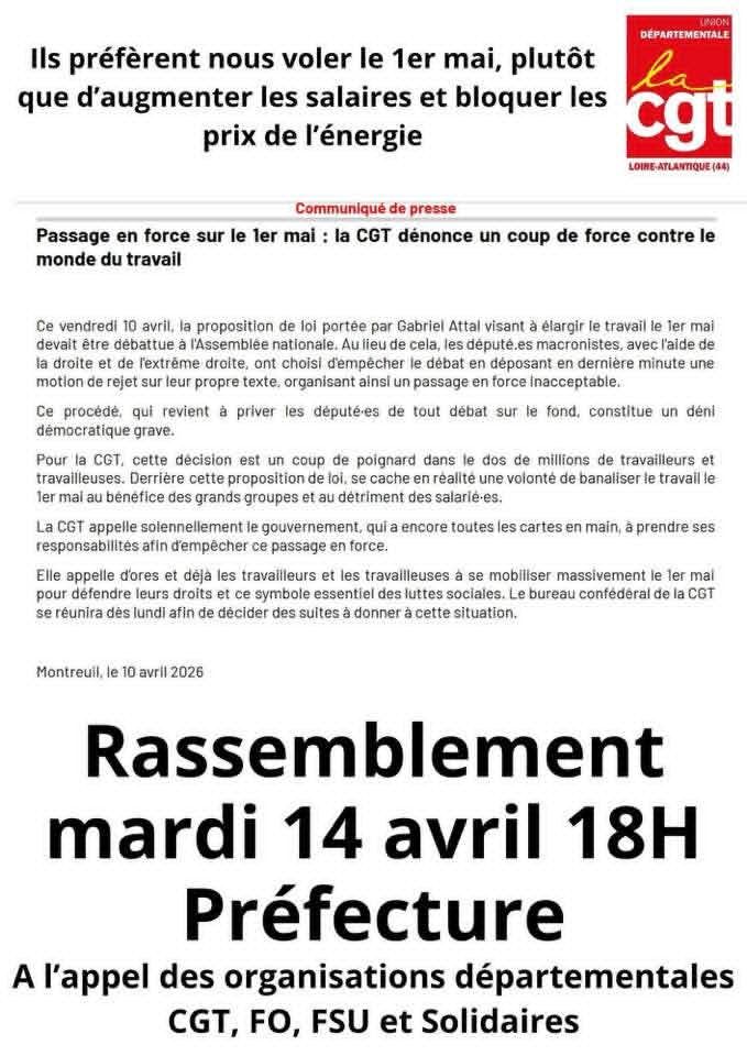 12 Avril : Rassemblement pour le 1er mai et la justice sociale