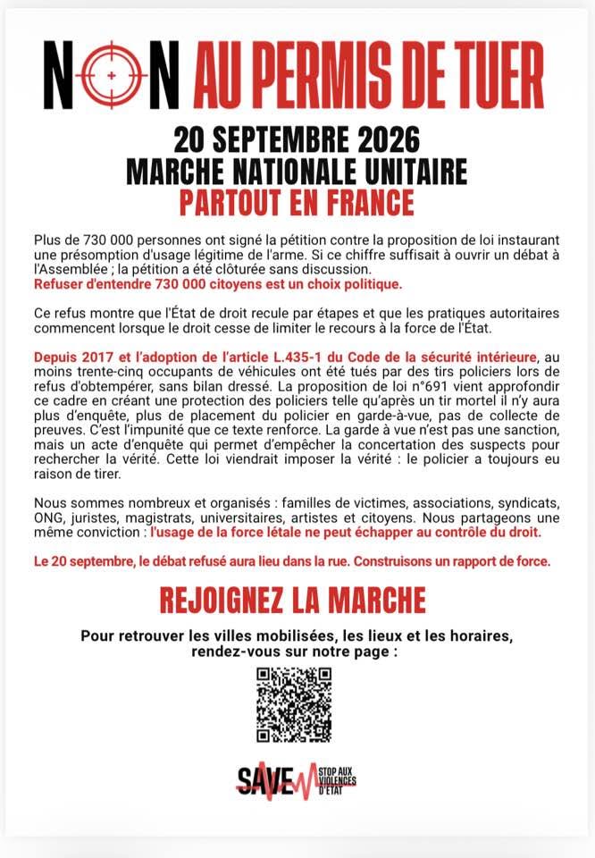 20 septembre  – Non au permis de tuer